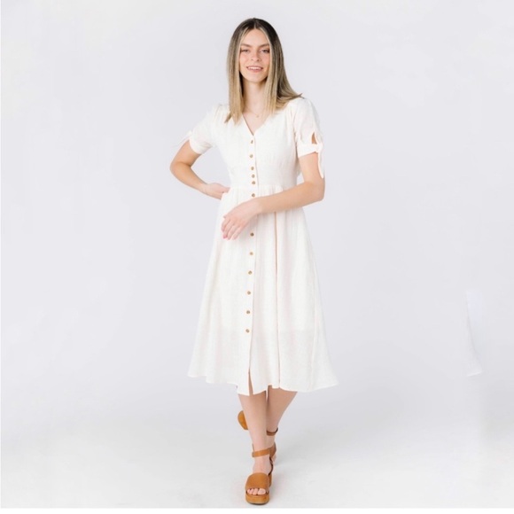 Brass & Roe Dresses & Skirts - Brass & Roe Nina Button-Up Midi Dress Size Large cotton